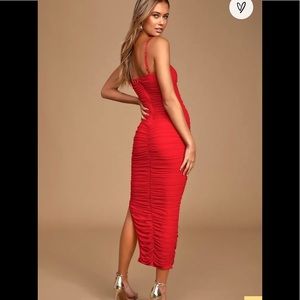 Fashion nova red slit ruched dress